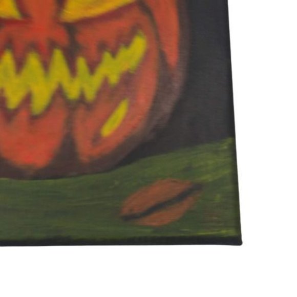 Terrifying Halloween Jack o Lantern Acrylic Painting on Black Canvas 8 x 10 in - Picture 6 of 9